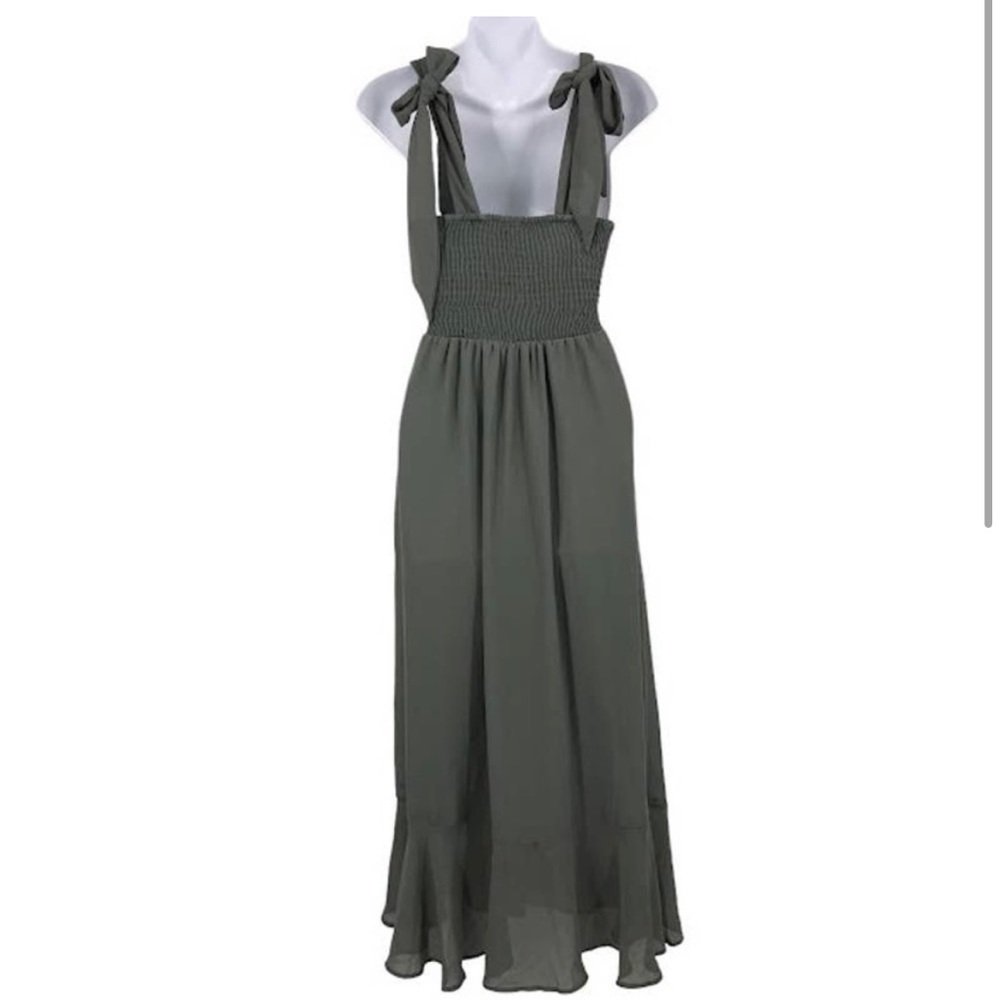 Show Me Your Mumu Claire Midi Dress M Square Neck Smocked High Slit Chiffon - Picture 2 of 4